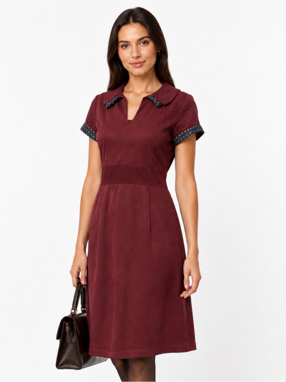 Jennifer Glasgow Burgundy Corduroy Dress Academia Fit & Flare